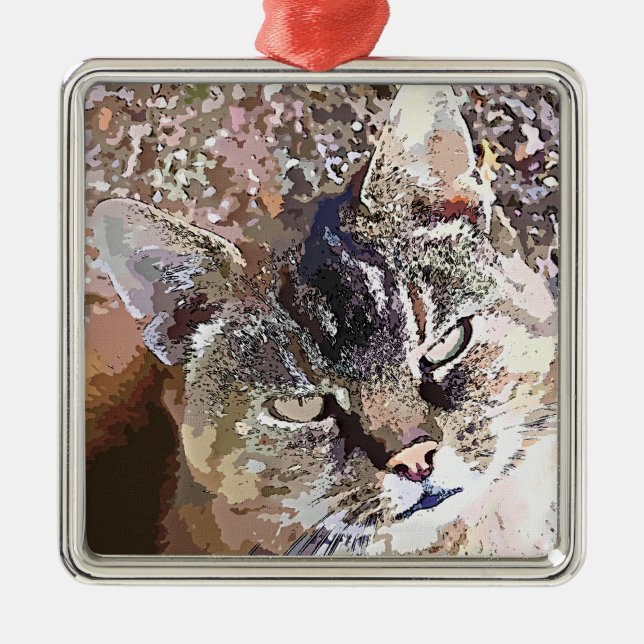 TABBY CAT METAL TREE DECORATION (Front)