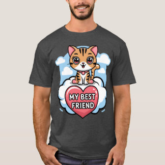 Tabby Cat My Best Friend Heart and Clouds Design f T-Shirt