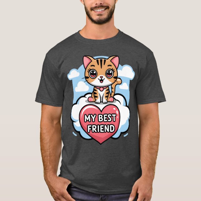 Tabby Cat My Best Friend Heart and Clouds Design f T-Shirt (Front)