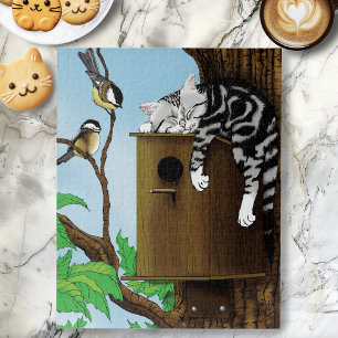 Tabby Cat Napping Birdhouse Jigsaw Puzzle