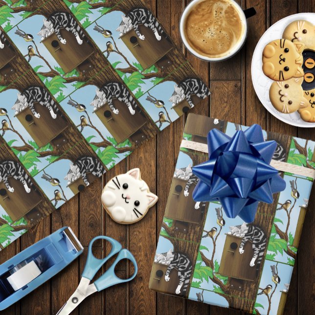Tabby Cat Napping Birdhouse Wrapping Paper (Creator Uploaded)