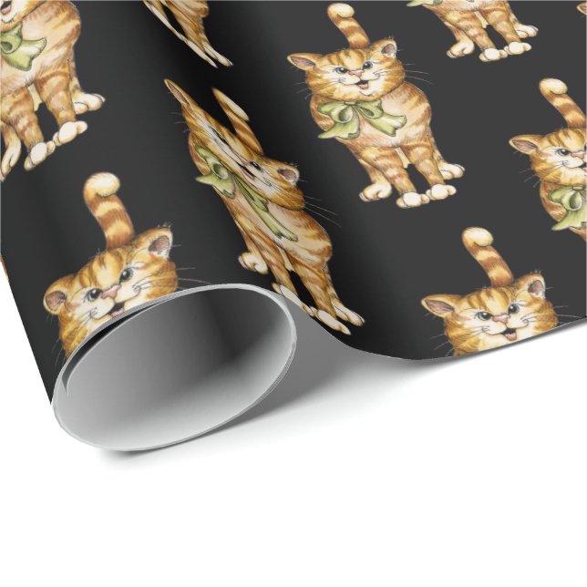 tabby cat on black wrapping paper (Roll Corner)