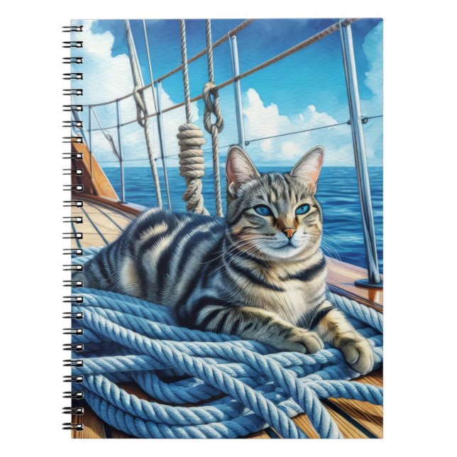 Tabby Cat On Boat Ropes Notebook (Front)