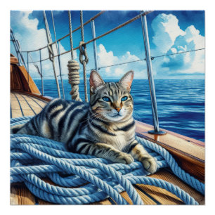 Tabby Cat On Boat Ropes Poster