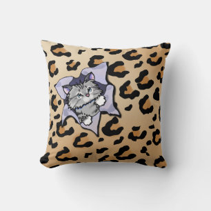 Tabby Cat On Leopard Print Cushion