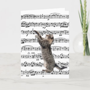 Tabby Cat On Music Birthday Card