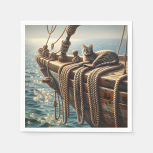 Tabby Cat On Nautical Ropes Napkin