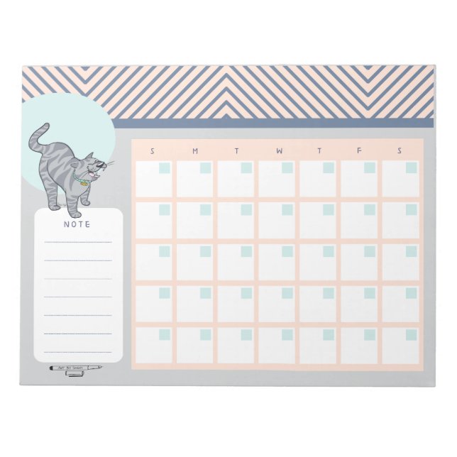 Tabby Cat Open Dated Desk Calendar Notepad (Front)