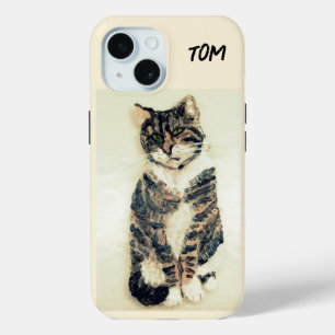 Tabby Cat Painting Personalised iPhone 15 Case