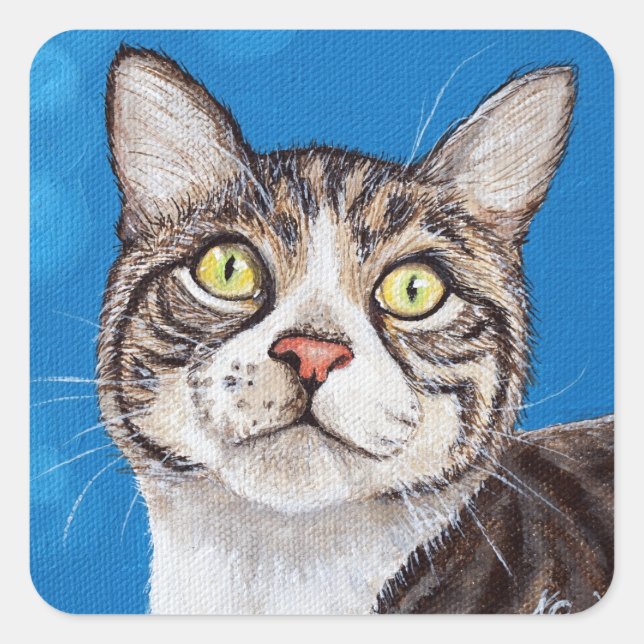 Tabby Cat Painting Square Sticker (Front)