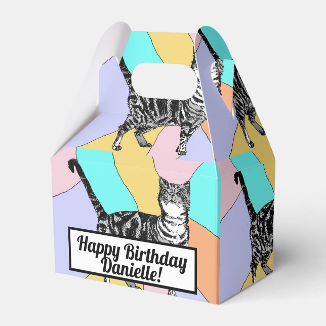 Tabby Cat Pastel Birthday Cats Cake Favour Box (Front Side)