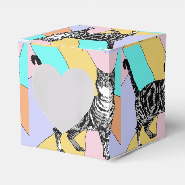 Tabby Cat Pastel Birthday Cats Cake Favour Box (Front Side)