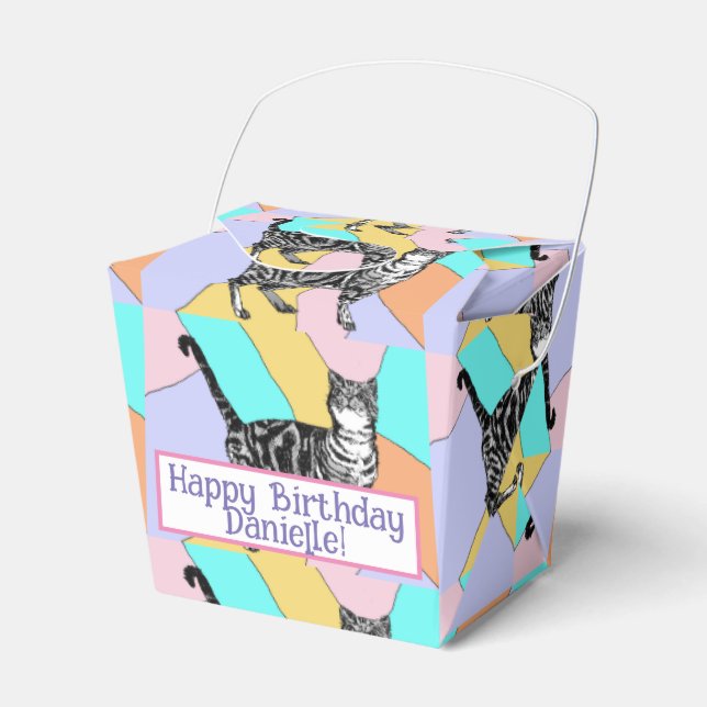 Tabby Cat Pastel Birthday Cats Cake Favour Box (Front Side)
