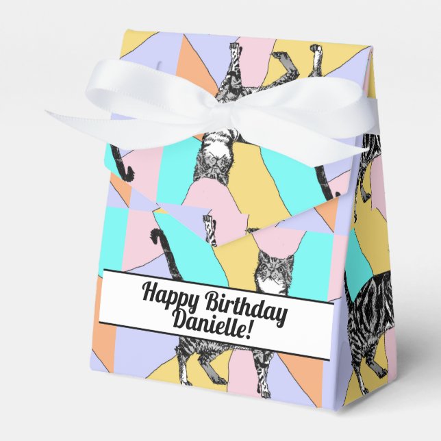 Tabby Cat Pastel Birthday Cats Cake Favour Box (Front Side)
