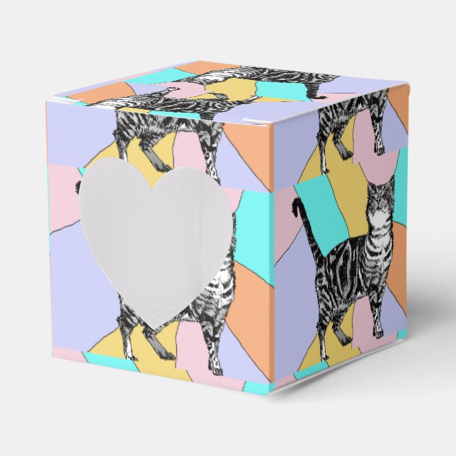 Tabby Cat Pastel Birthday Cats Cake Favour Box (Front Side)