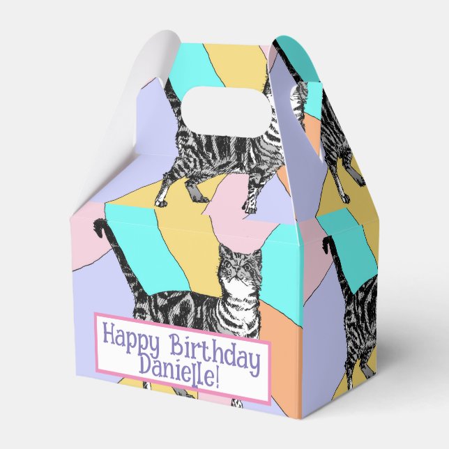 Tabby Cat Pastel Birthday Cats Cake Favour Box (Front Side)