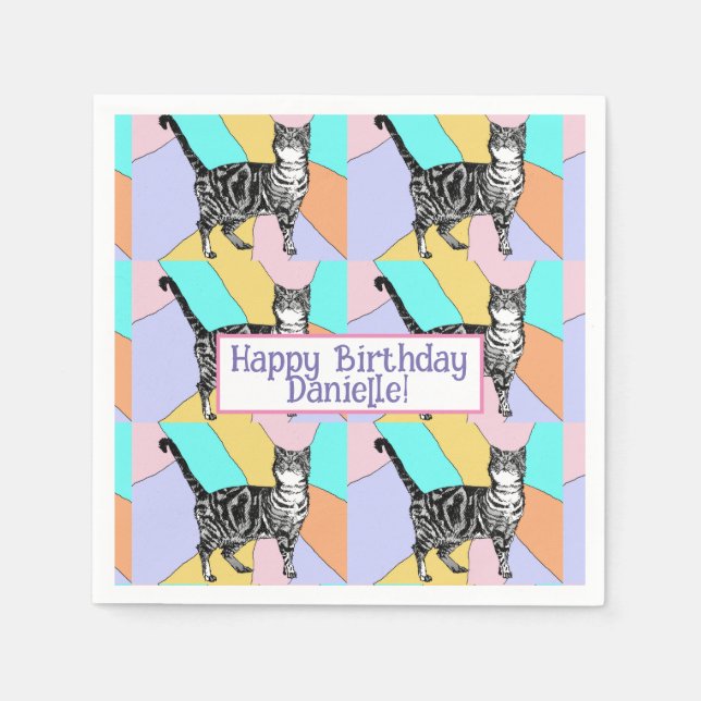 Tabby Cat Pastel Birthday Cats Cake Favour Box Napkin (Front)