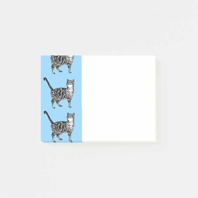 Tabby Cat Pattern Blue cats Post it Notes (Front)