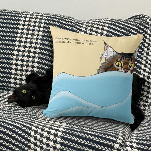 Tabby Cat Peeking Blue Funny Cushion
