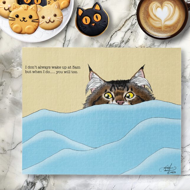 Tabby Cat Peeking Blue Funny Jigsaw Puzzle (Creator Uploaded)