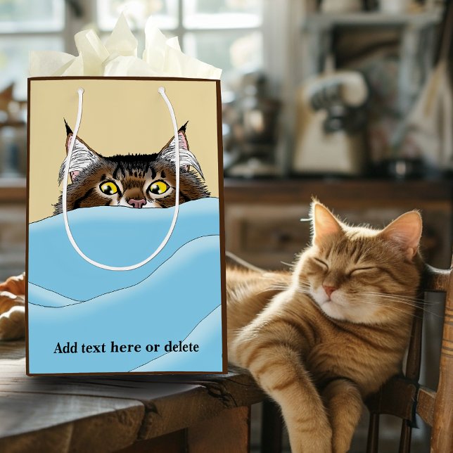 Tabby Cat Peeking Blue Funny Medium Gift Bag (Creator Uploaded)