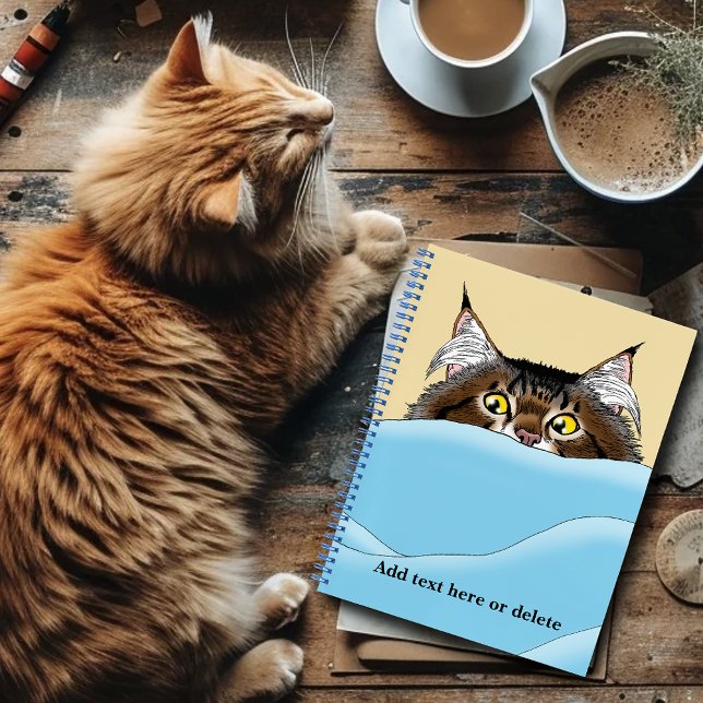 Tabby Cat Peeking Blue Funny Notebook (Creator Uploaded)