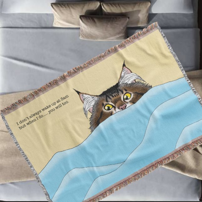 Tabby Cat Peeking Blue Funny Throw Blanket (Creator Uploaded)
