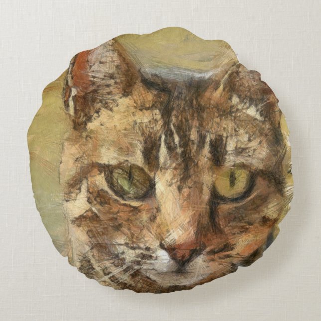 Tabby Cat Pencil Sketch Round Cushion (Back)