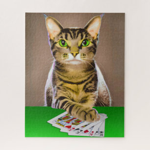 Tabby Cat Playing Cards Jigsaw Puzzle