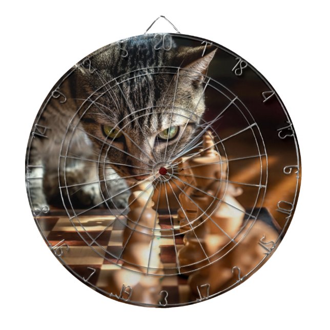 Tabby Cat Playing Chess Dartboard (Front)