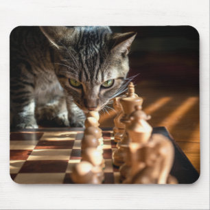 Tabby Cat Playing Chess Mouse Pad