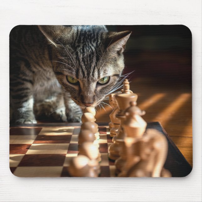 Tabby Cat Playing Chess Mouse Pad (Front)