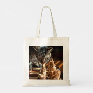 Tabby Cat Playing Chess Tote Bag
