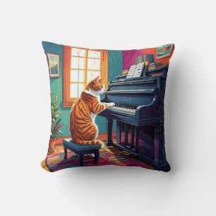 Tabby Cat Playing the Piano Cushion