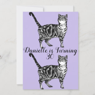 Tabby Cat Purple Art 30th Birthday Invitation