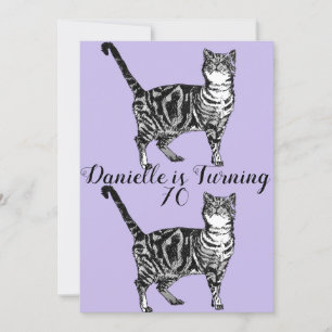 Tabby Cat Purple Art 70th Birthday Invitation