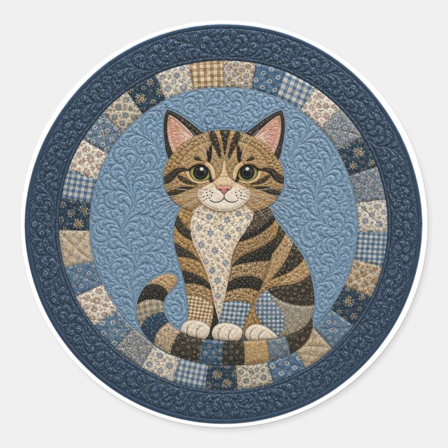 Tabby Cat Quilt  Classic Round Sticker (Front)