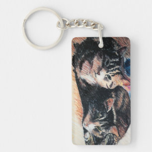 Tabby Cat Rectangle Keychain, Customisable Key Ring