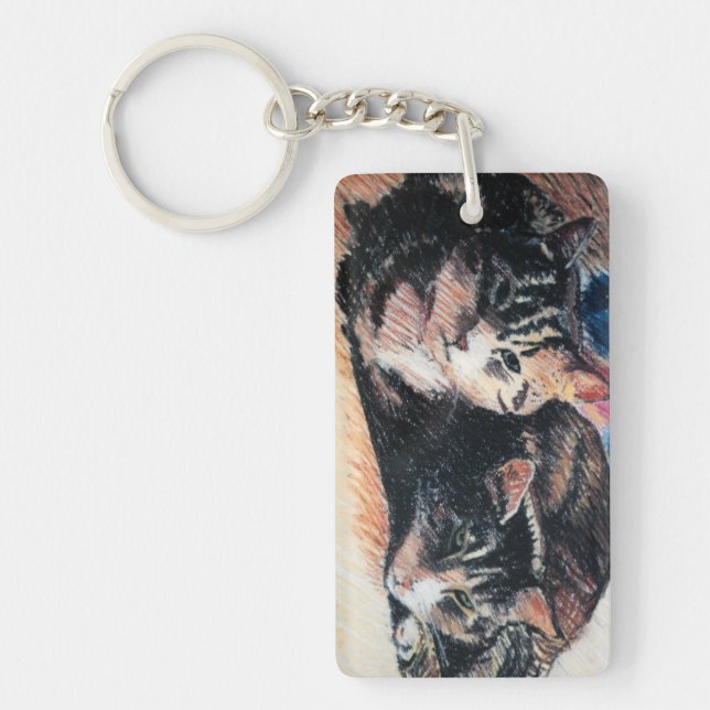 Tabby Cat Rectangle Keychain, Customisable Key Ring (Front)