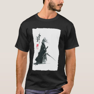 Tabby Cat Samurai Japanese Sumi-e Ink Painting Ron T-Shirt