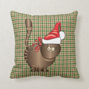 tabby cat santa cushion