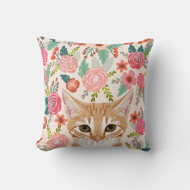 Tabby Cat spring florals cute cat lady pillows (Front)