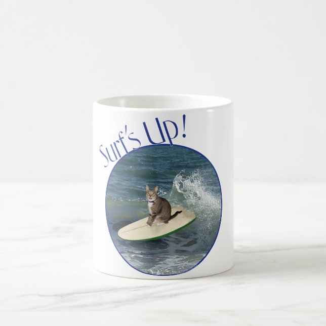 Tabby Cat Surf's Up! Coffee Mug (Center)