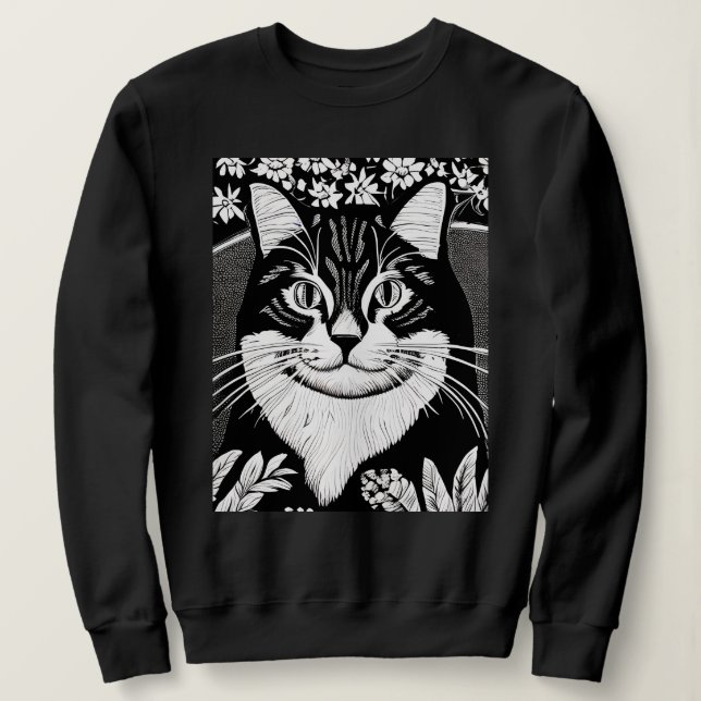 Tabby Cat Surrounded with Flowers Sweatshirt (Design Front)