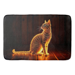 Tabby cat warm lighting animal glowing aura bath mat