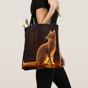 Tabby cat warm lighting animal glowing aura tote bag