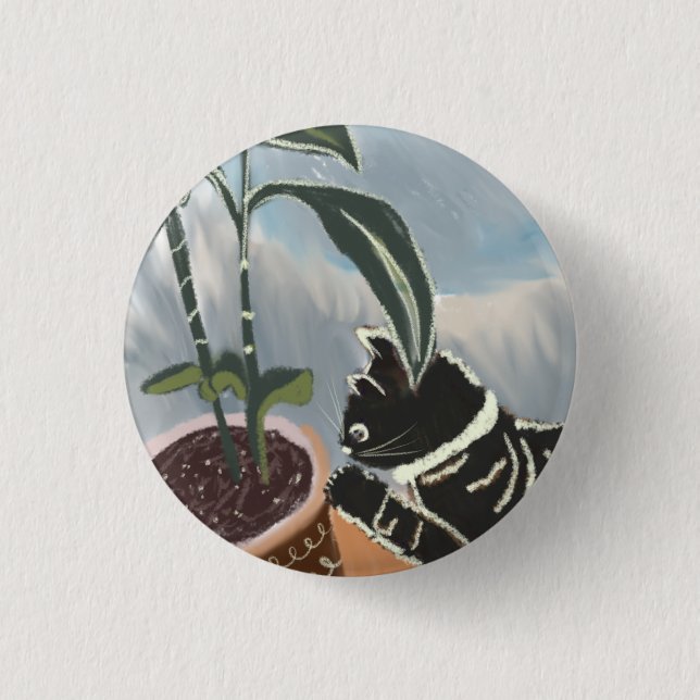 Tabby Cat Watching House Plants  3 Cm Round Badge (Front)