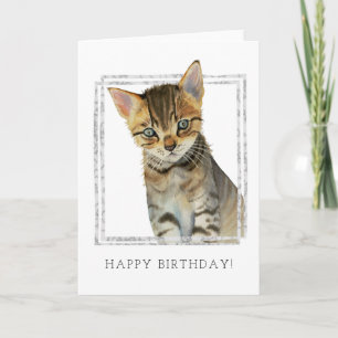 Tabby Cat Watercolor   Happy Birthday Card