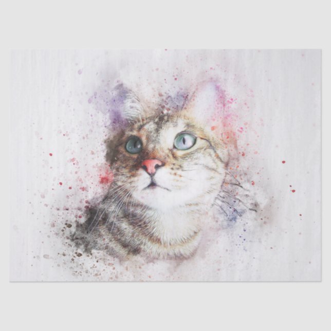 Tabby Cat Watercolor Tissue Paper (Front)