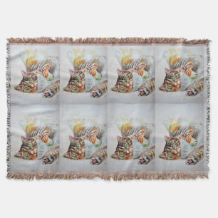 Tabby Cat Watercolour Cats Art Pet Throw Rug Blanket